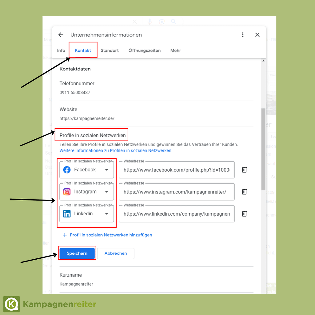 Social Media Links ins Google Business Profile integrieren - Schritt 2