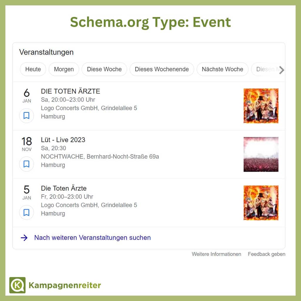 Google Screenshot eines Event-Rich Snippet der “Toten Ärzte”