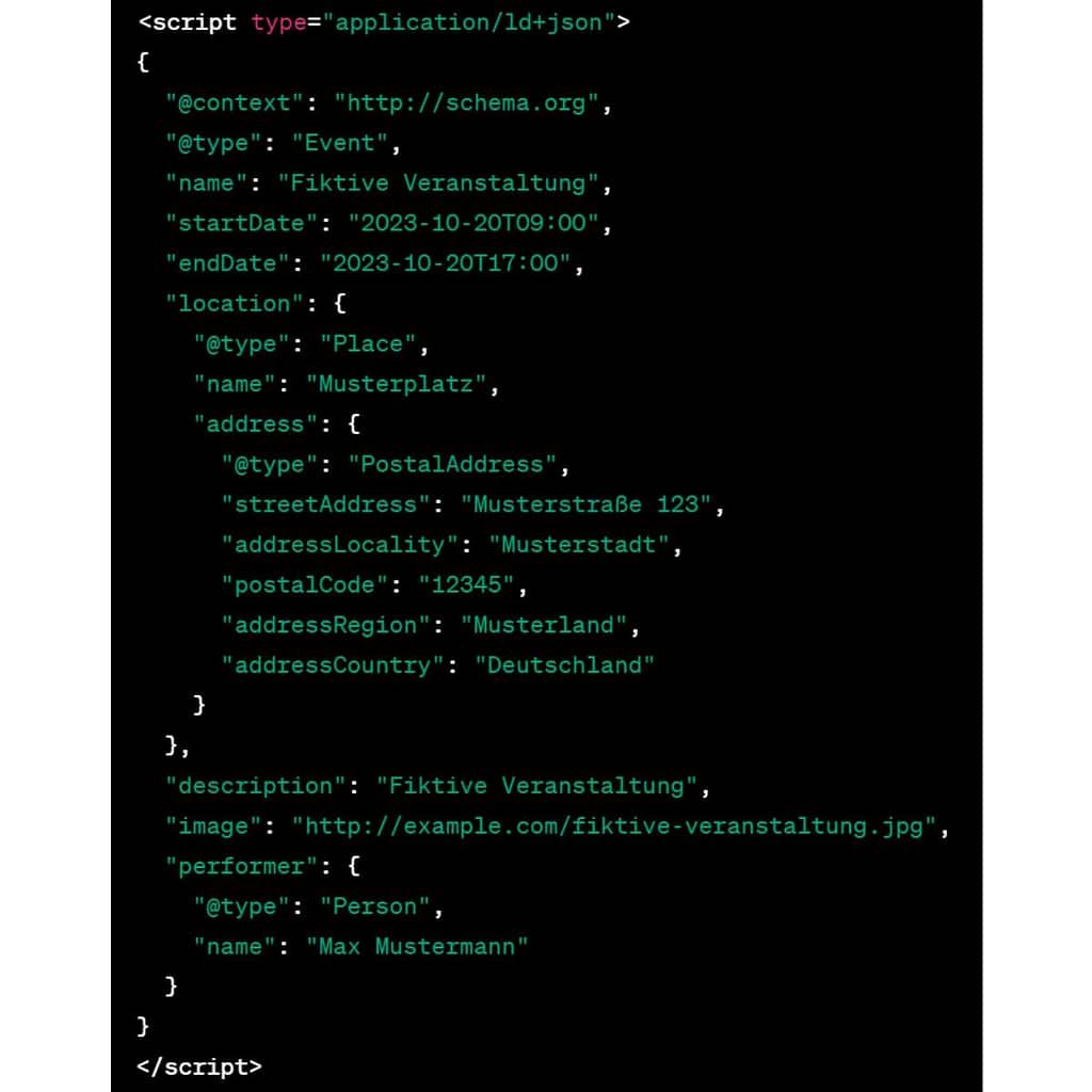 Beispiel-Code für die Implementierung eines Schema.org Type Event