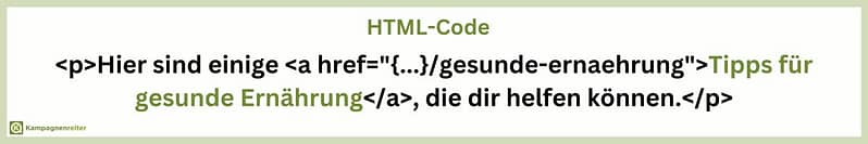 Bild zeigt Beispiel-HTML-Tag für interne Verlinkung, Ankertext steht im Vordergrund