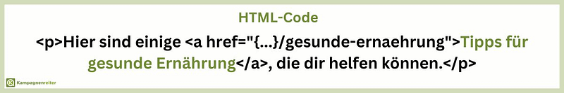 Bild zeigt Beispiel-HTML-Tag für interne Verlinkung, Ankertext steht im Vordergrund