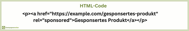 Bild zeigt Beispiel-HTML-sponsored-Tag, Ankertext steht im Vordergrund