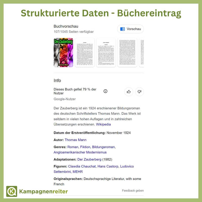 Google Screenshot eines Book-Rich Snippet über ein Buch von Thomas Mann